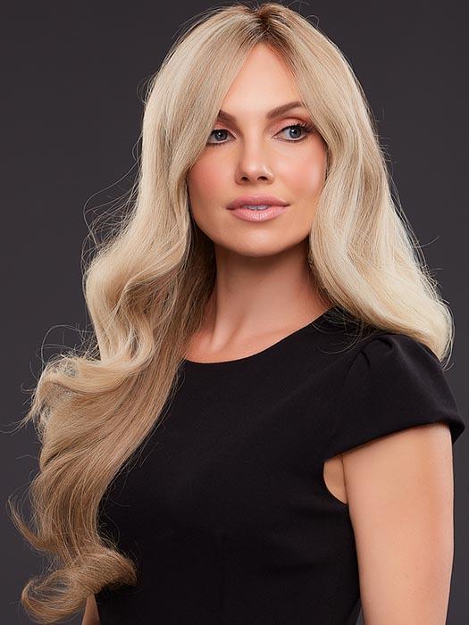 12FS8 Medium Natural Gold Blonde, Light Gold Blonde, Pale Natural Blonde Blend, Shaded with Dark Brown