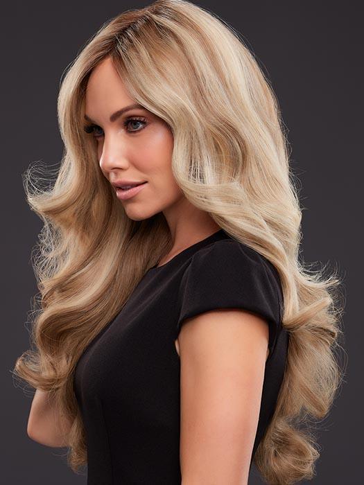 12FS8 Medium Natural Gold Blonde, Light Gold Blonde, Pale Natural Blonde Blend, Shaded with Dark Brown