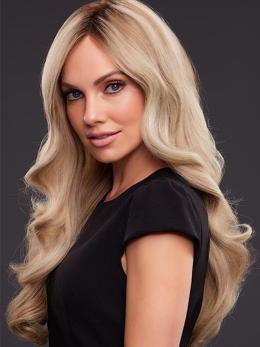 12FS8 Medium Natural Gold Blonde, Light Gold Blonde, Pale Natural Blonde Blend, Shaded with Dark Brown